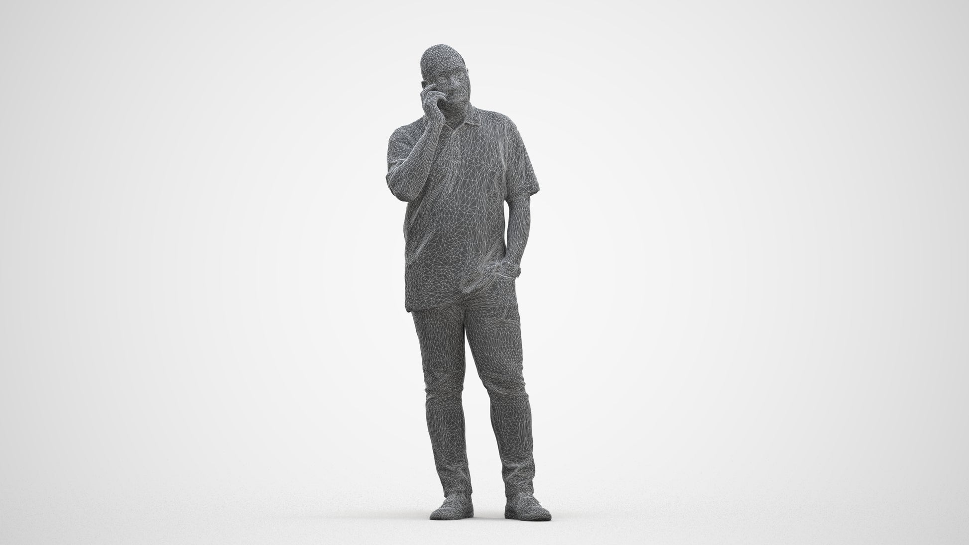 photogrammetry 3D man casual standing, realistic human model archviz FBX, three-quarter front view render