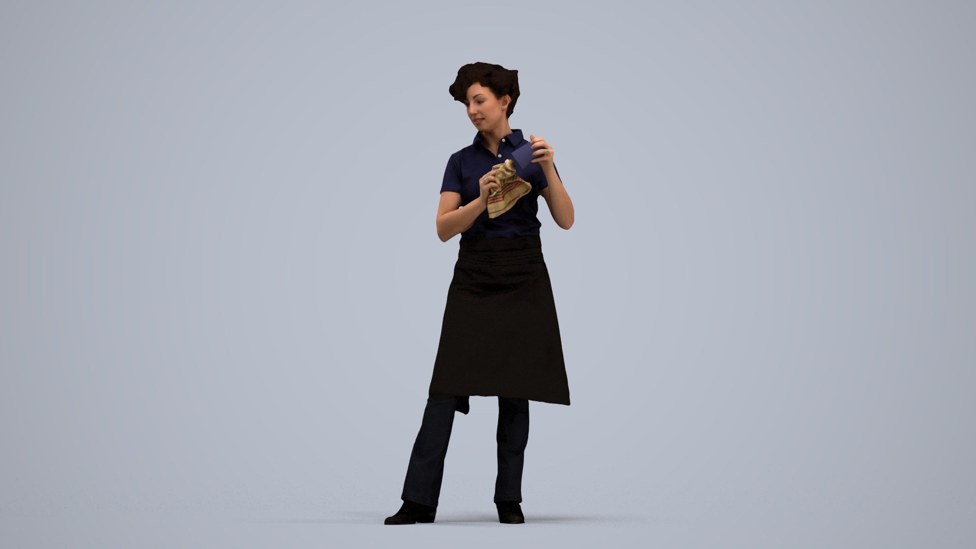 3D scanned woman hospitality, photorealistic archviz people for Enscape and SketchUp, standing pose render
