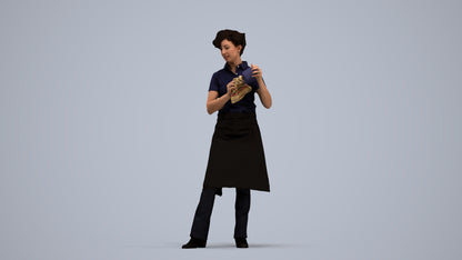 3D scanned woman hospitality, photorealistic archviz people for Enscape and SketchUp, standing pose render