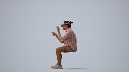 3D scanned man sitting casual, photorealistic archviz people for Enscape and SketchUp, three-quarter view render