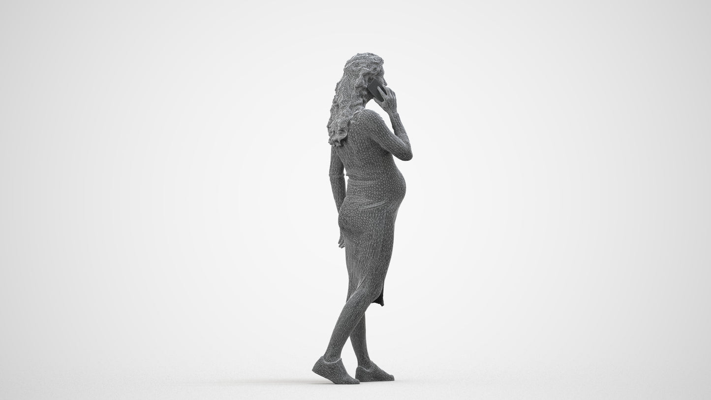 3D human model woman casual walking, photogrammetry scanned person for archviz, wireframe side view