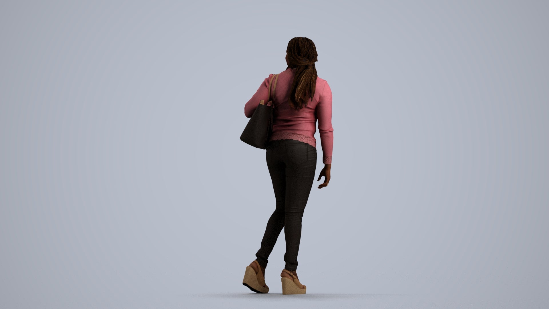 3D people model woman casual walking, scanned human for 3ds Max rendering, front view render