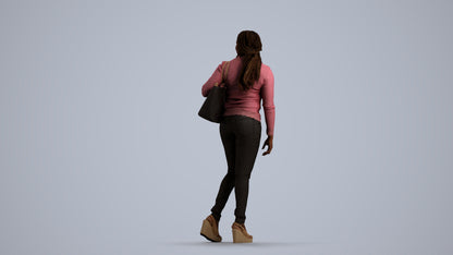 3D people model woman casual walking, scanned human for 3ds Max rendering, front view render