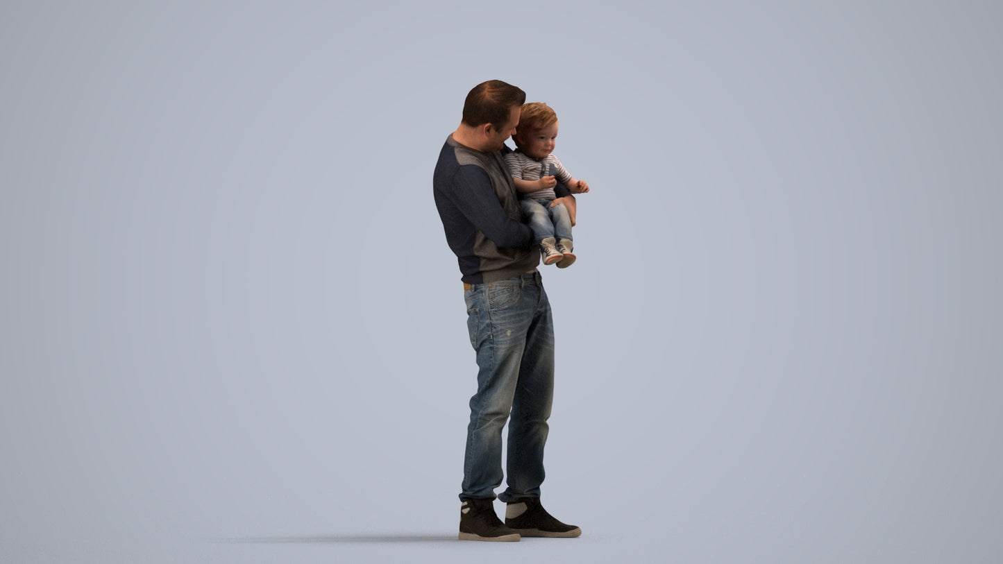 3D people model boy casual kids, scanned human for 3ds Max rendering, side view render
