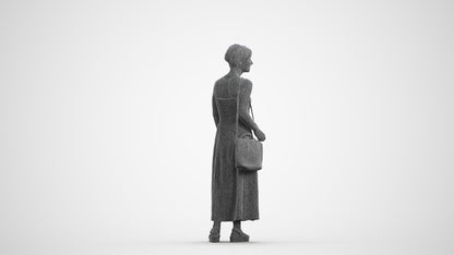 3D human model senior woman standing, photogrammetry scanned person for archviz, wireframe front view