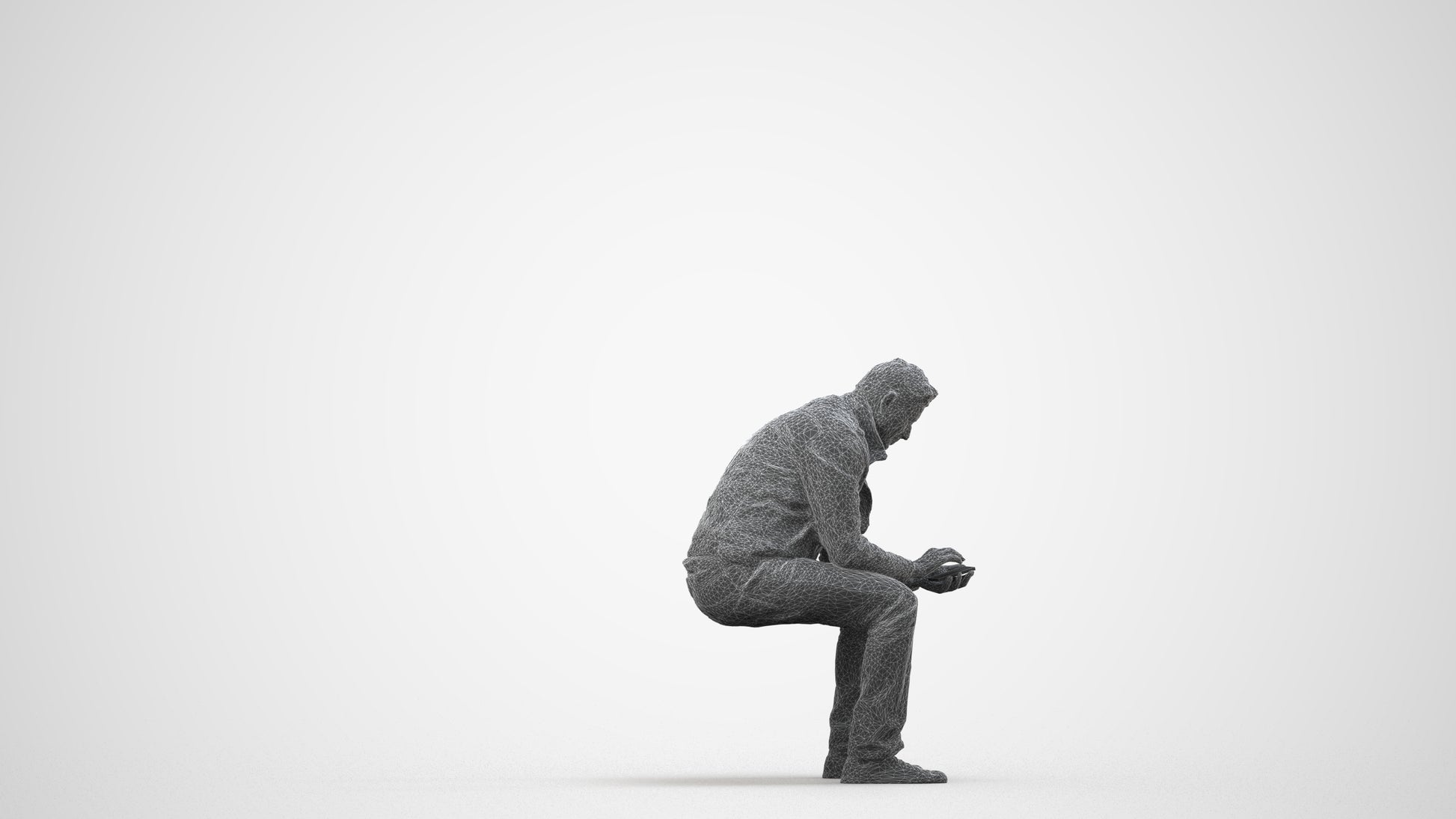 realistic 3D human man casual sitting, archviz people FBX OBJ for Blender, wireframe side view