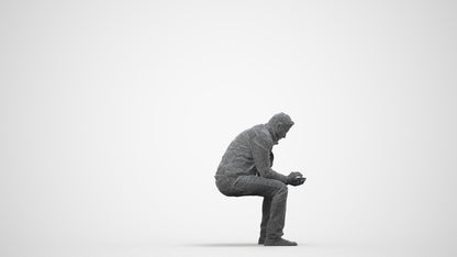 realistic 3D human man casual sitting, archviz people FBX OBJ for Blender, wireframe side view