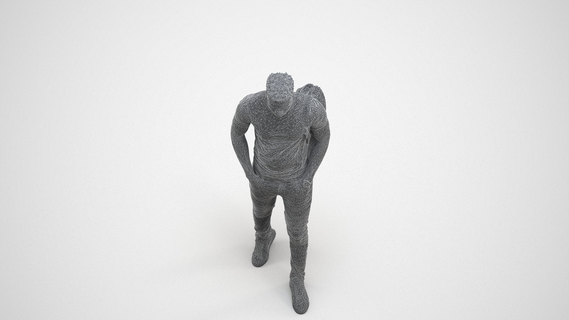 realistic 3D human man casual walking, archviz people FBX OBJ for Blender, wireframe three-quarter view