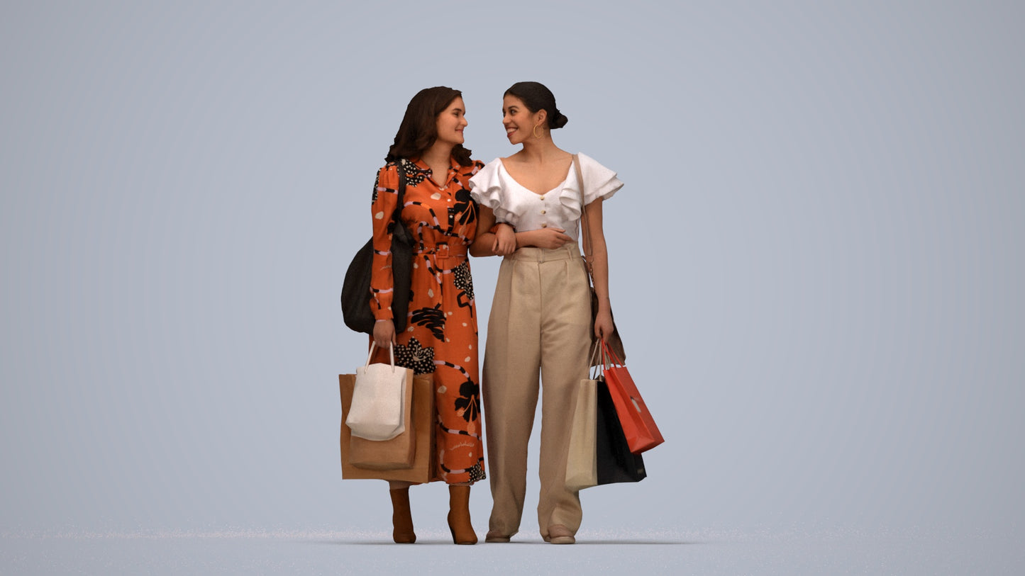 realistic 3D human woman shopping, archviz people FBX OBJ for Blender, top-down view render