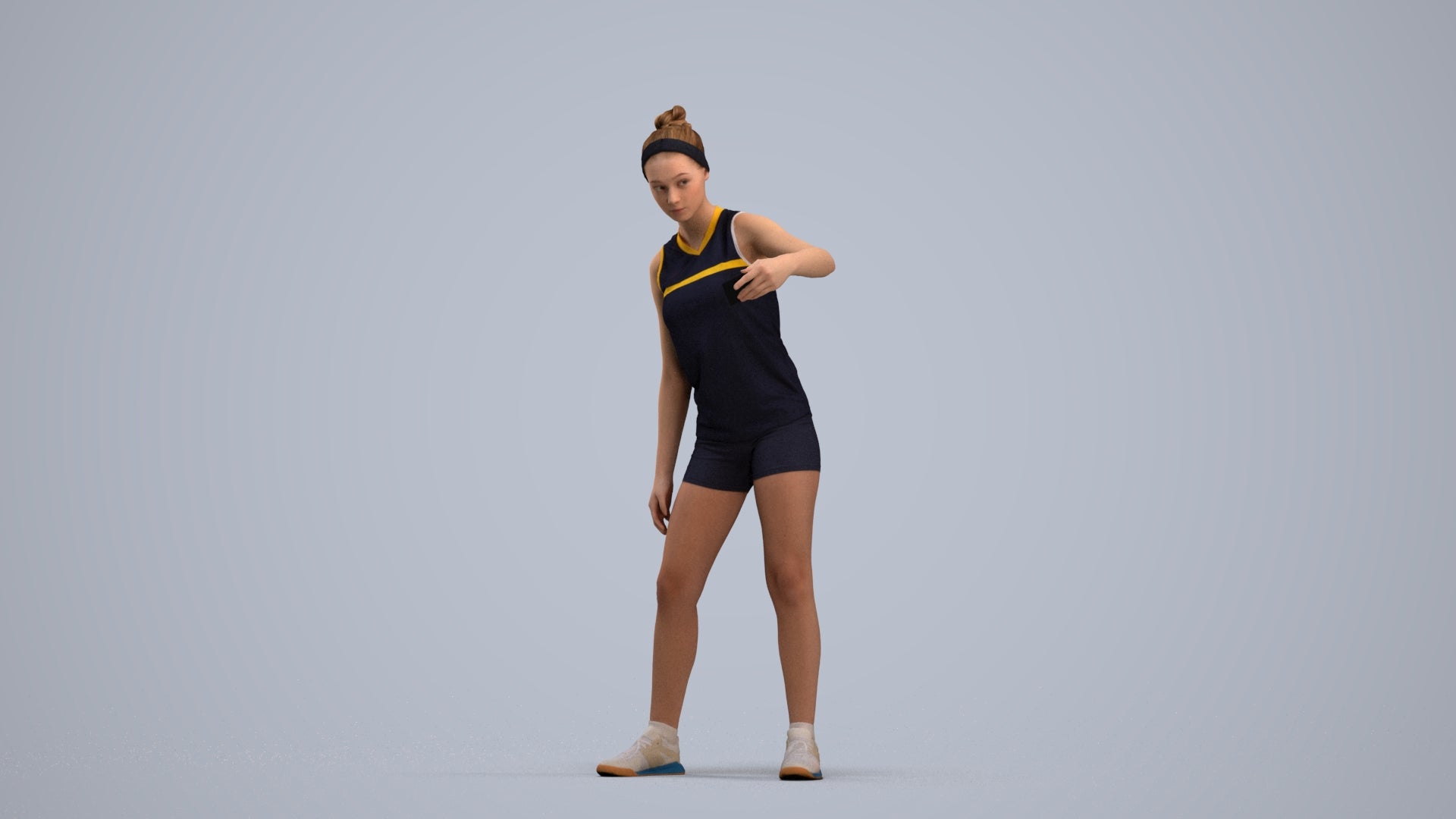 realistic 3D human girl sport, archviz people FBX OBJ for Blender, standing pose render