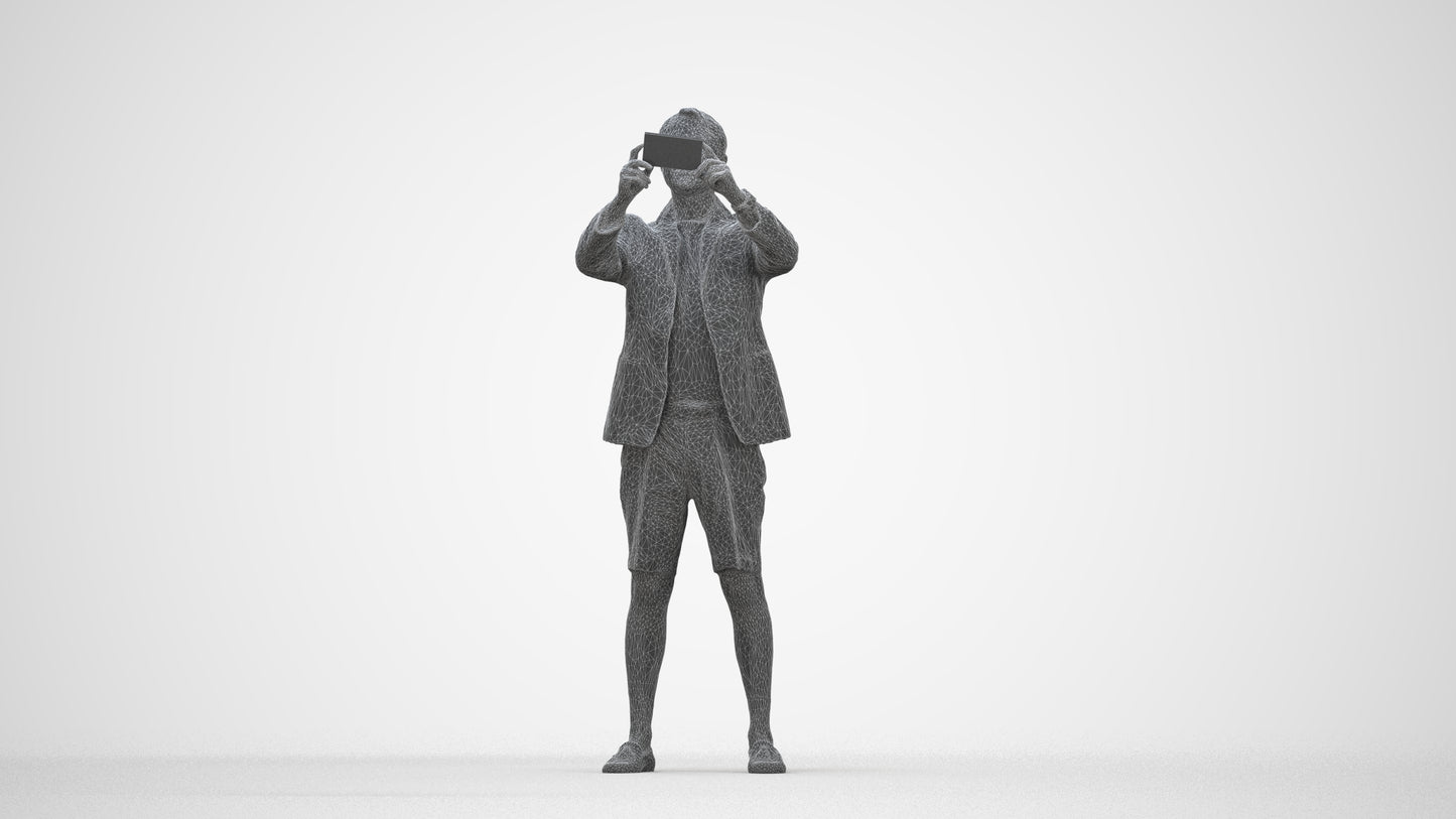 3D scanned man standing business, photorealistic archviz people for Enscape and SketchUp, wireframe back view