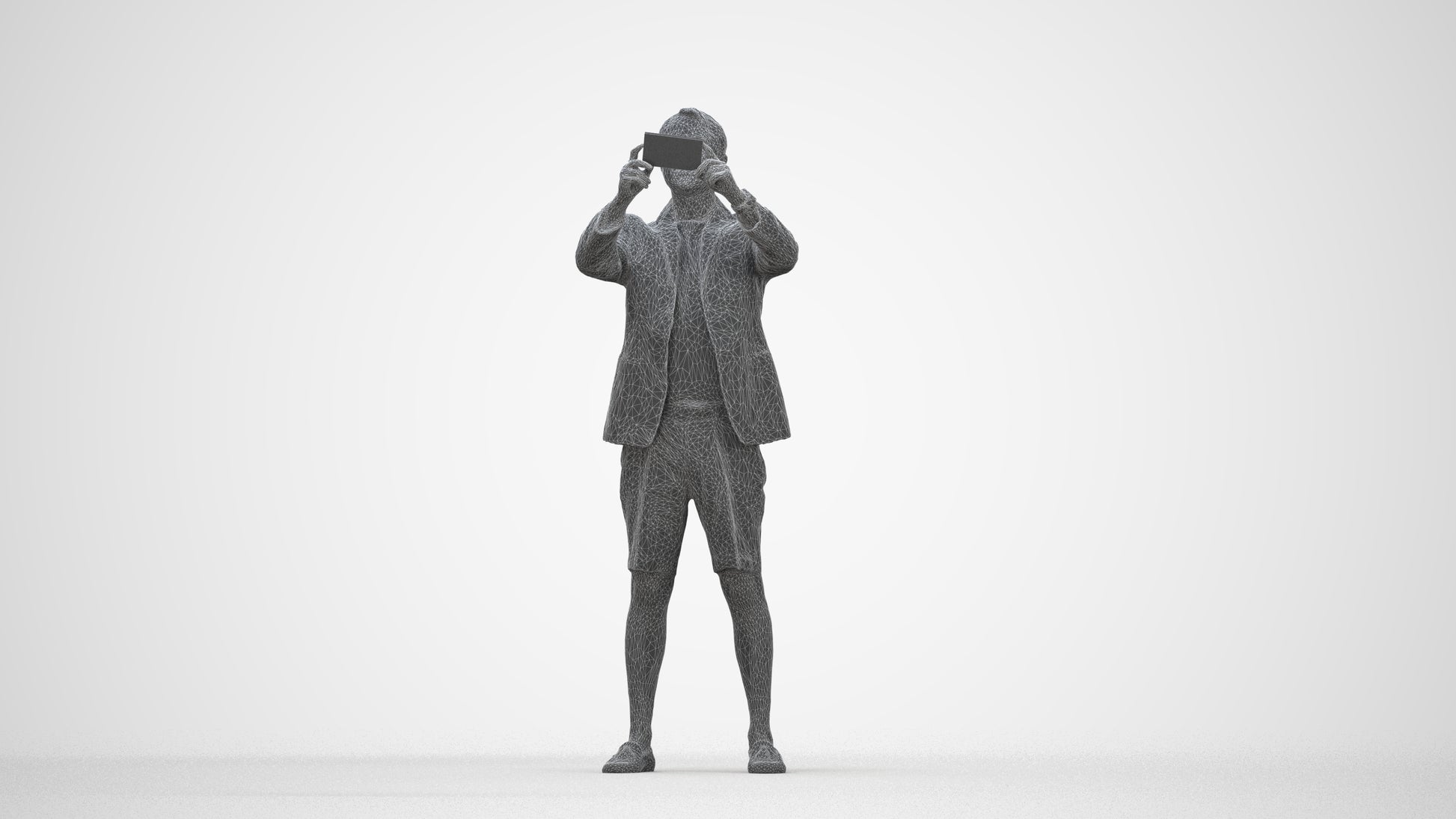 3D scanned man standing business, photorealistic archviz people for Enscape and SketchUp, wireframe back view