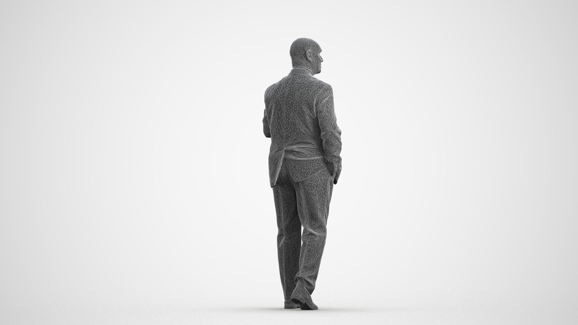 scanned 3D senior man business, photogrammetry people for Enscape and V-Ray, wireframe front view