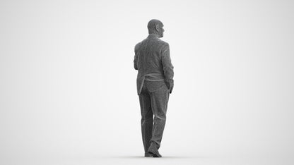 scanned 3D senior man business, photogrammetry people for Enscape and V-Ray, wireframe front view