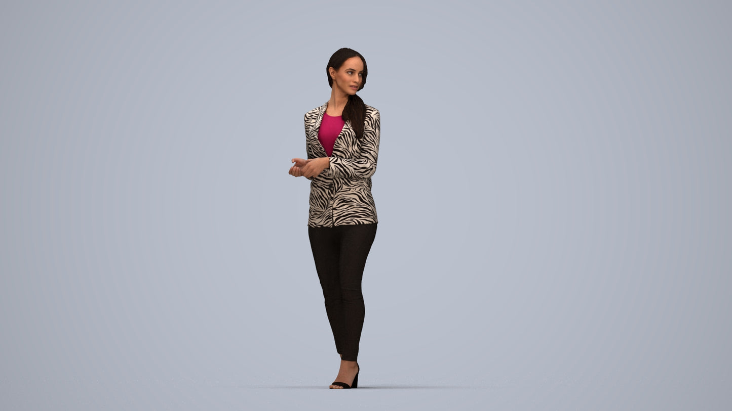 realistic 3D human woman business walking, archviz people FBX OBJ for Blender, top-down view render