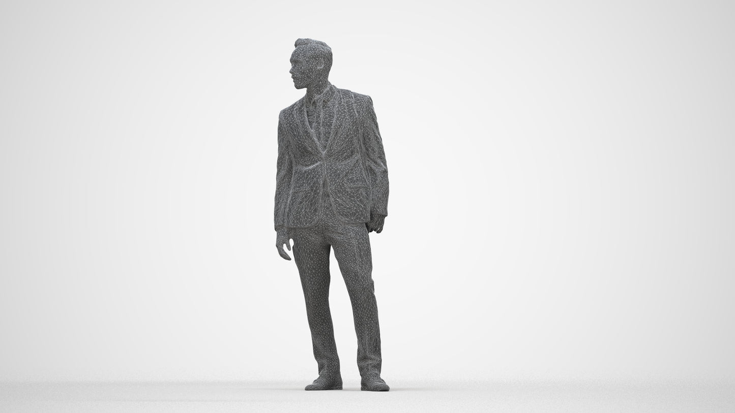 realistic 3D man business, scanned archviz people for Blender and 3ds Max, wireframe back view