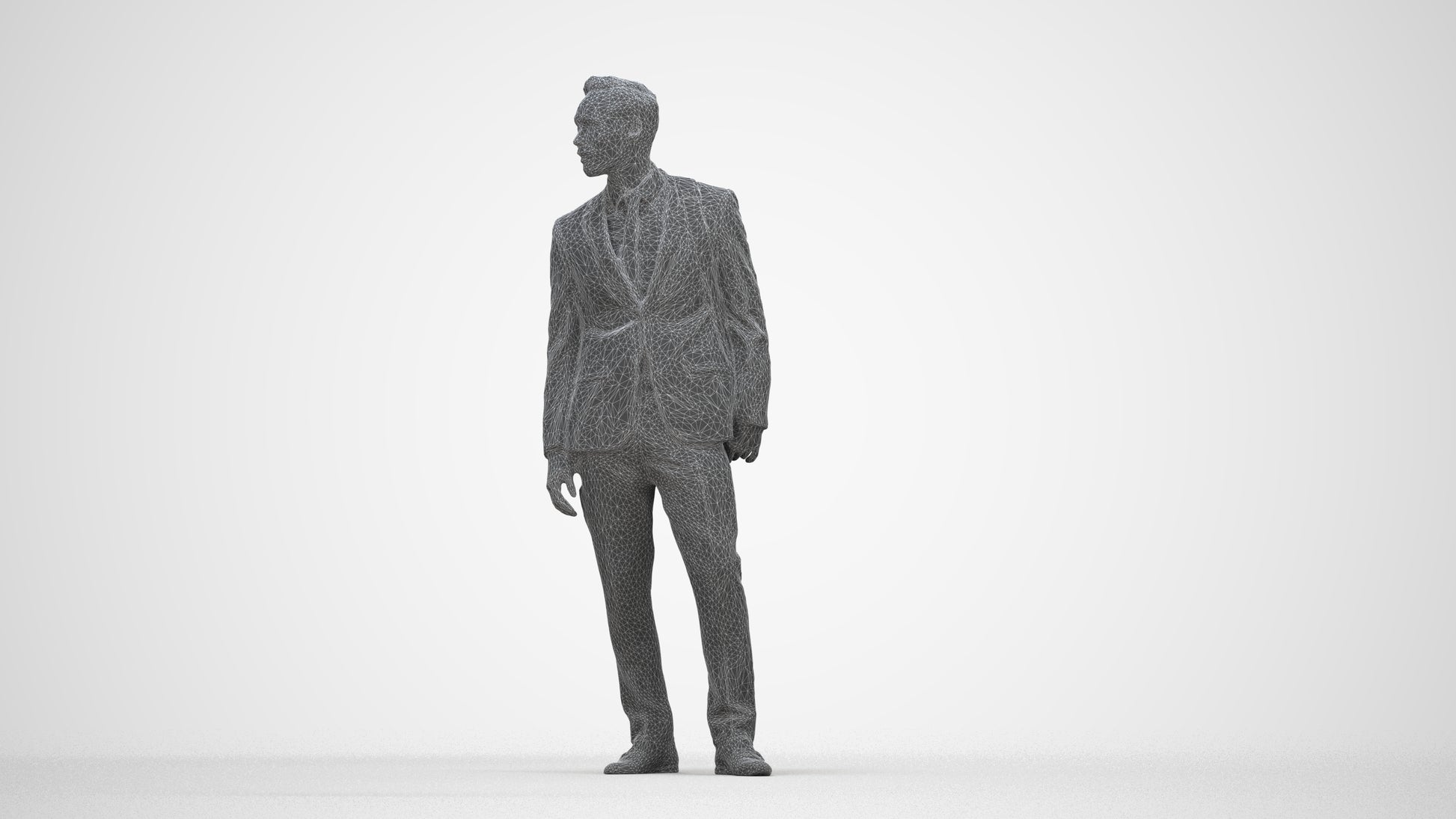 realistic 3D man business, scanned archviz people for Blender and 3ds Max, wireframe back view