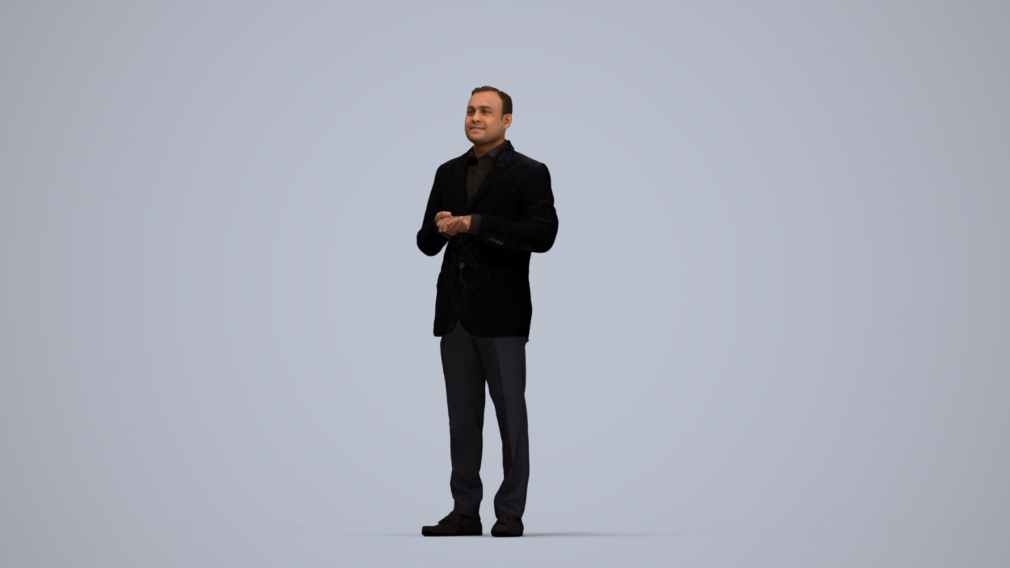 realistic 3D human man formal standing, archviz people FBX OBJ for Blender, top-down view render