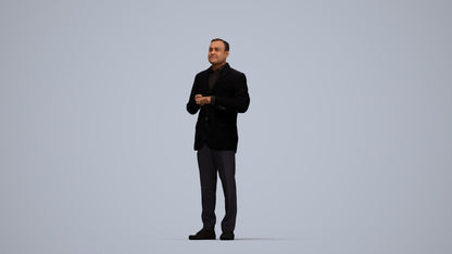 realistic 3D human man formal standing, archviz people FBX OBJ for Blender, top-down view render