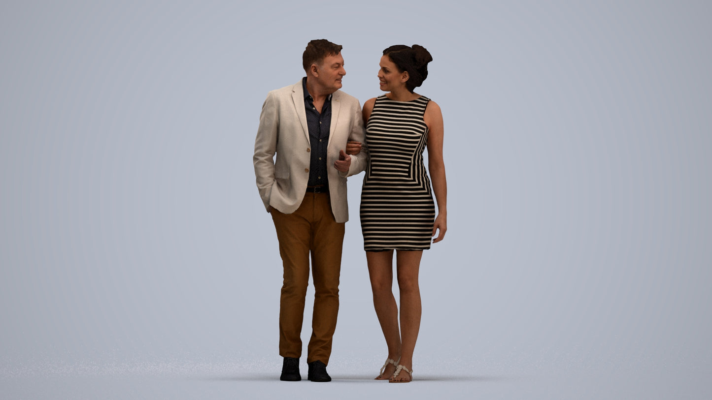 realistic 3D people woman casual couple, render-ready for V-Ray and Corona, FBX OBJ, standing pose render