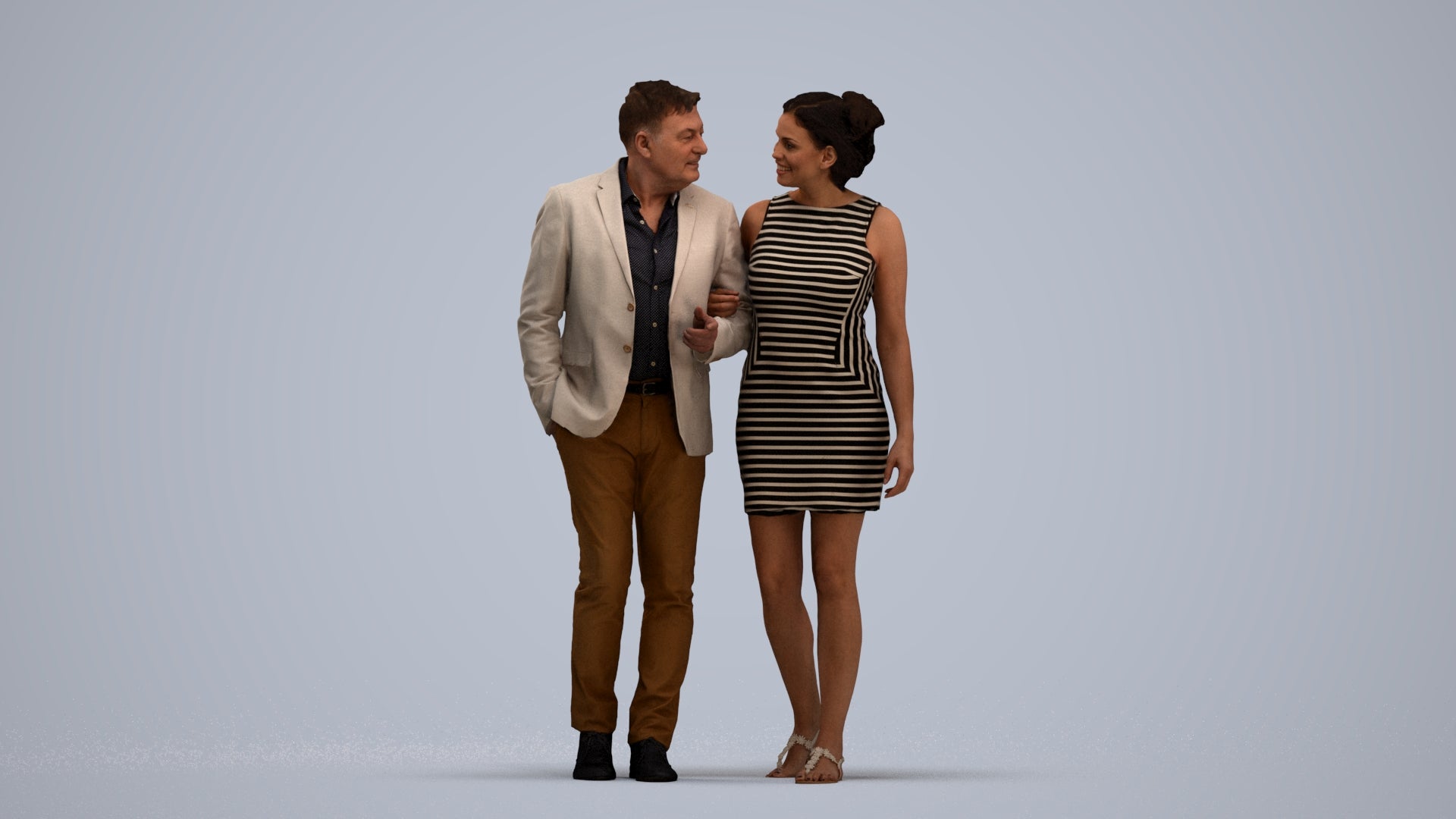 realistic 3D people woman casual couple, render-ready for V-Ray and Corona, FBX OBJ, standing pose render