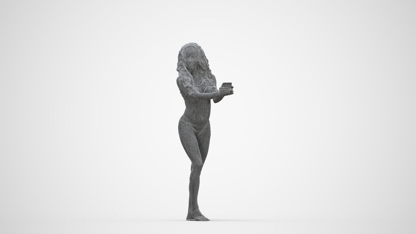realistic 3D people woman pool, render-ready for V-Ray and Corona, FBX OBJ, wireframe back view