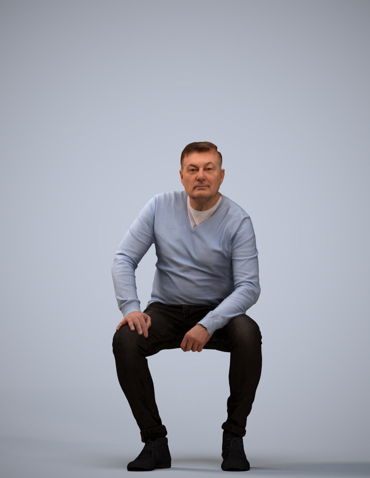 realistic 3D man casual sitting, scanned archviz people for Blender and 3ds Max