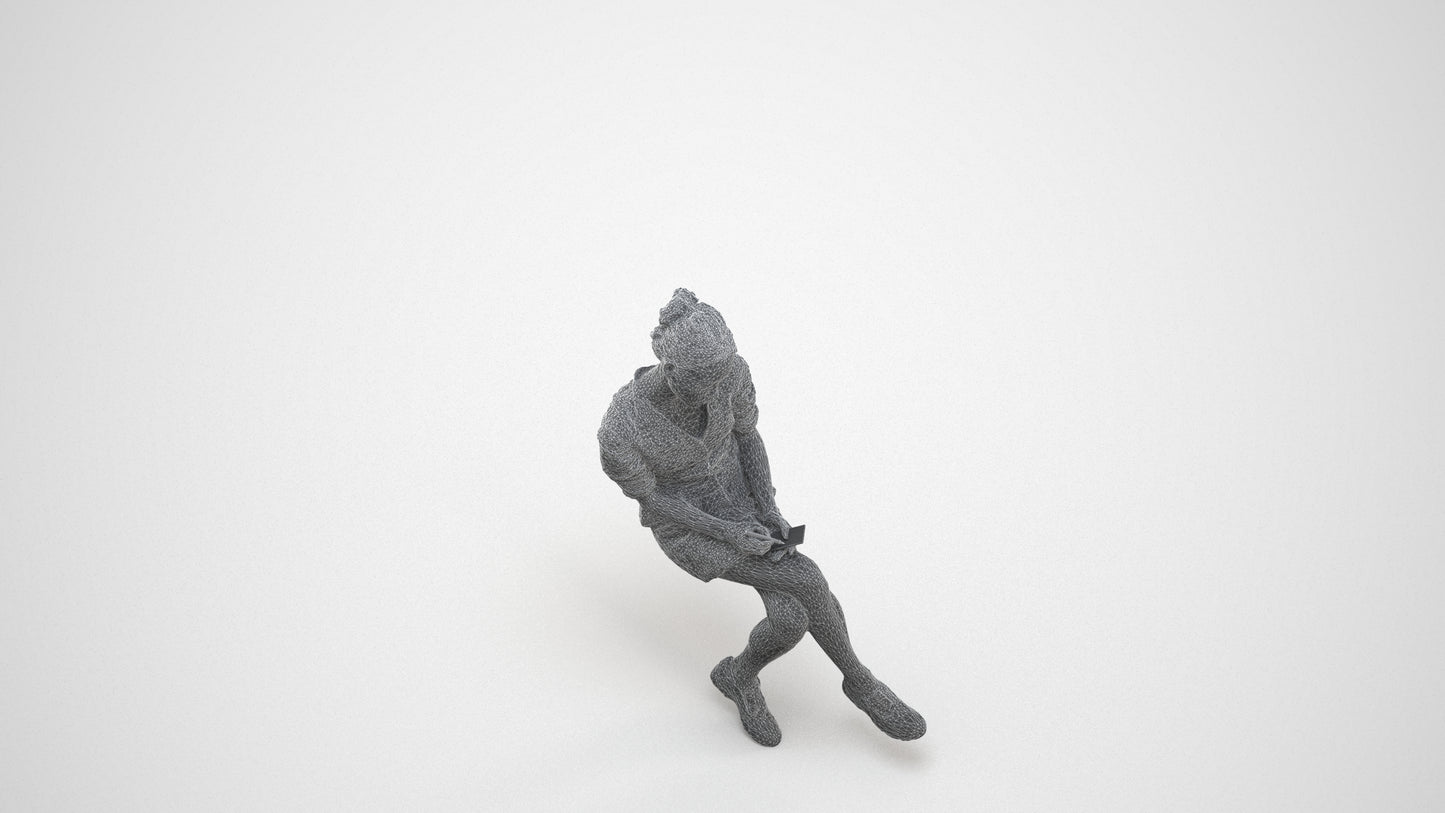 photogrammetry 3D woman business, realistic human model archviz FBX, wireframe three-quarter view