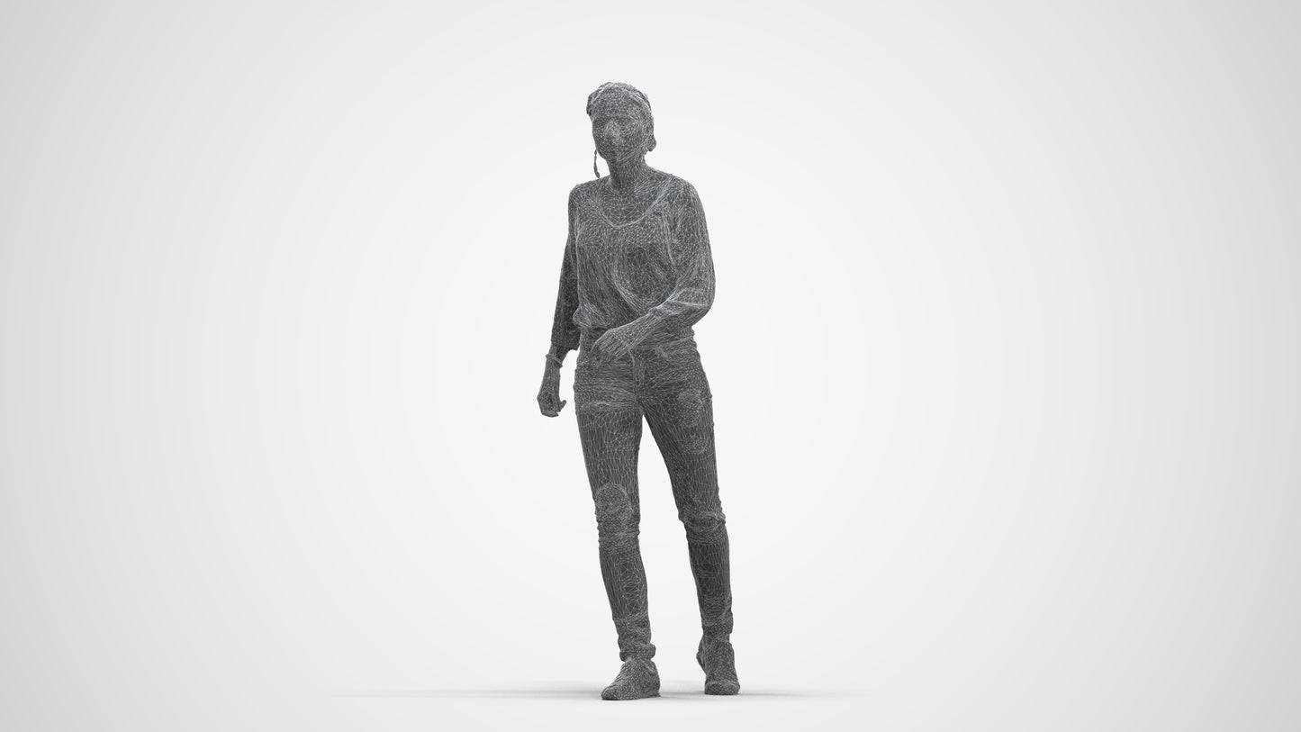 realistic 3D human woman casual walking, archviz people FBX OBJ for Blender, three-quarter front view render