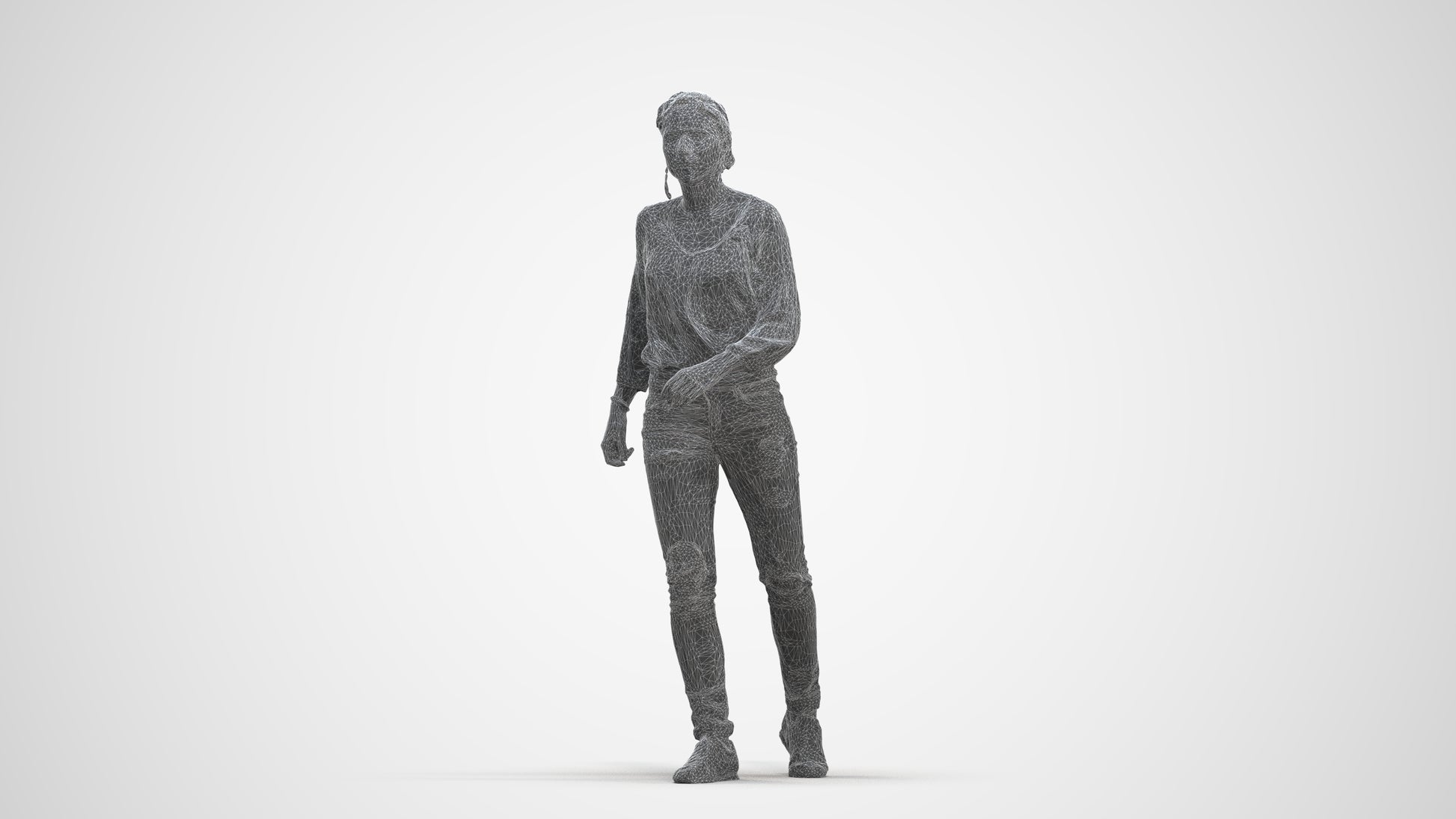 realistic 3D human woman casual walking, archviz people FBX OBJ for Blender, three-quarter front view render