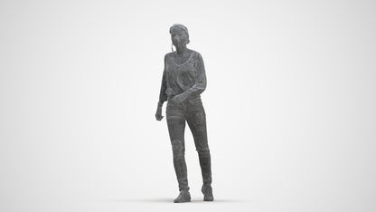realistic 3D human woman casual walking, archviz people FBX OBJ for Blender, three-quarter front view render