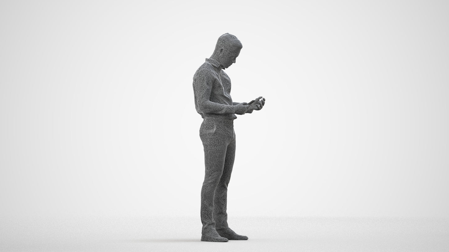 3D human model boy business kids, photogrammetry scanned person for archviz, wireframe side view