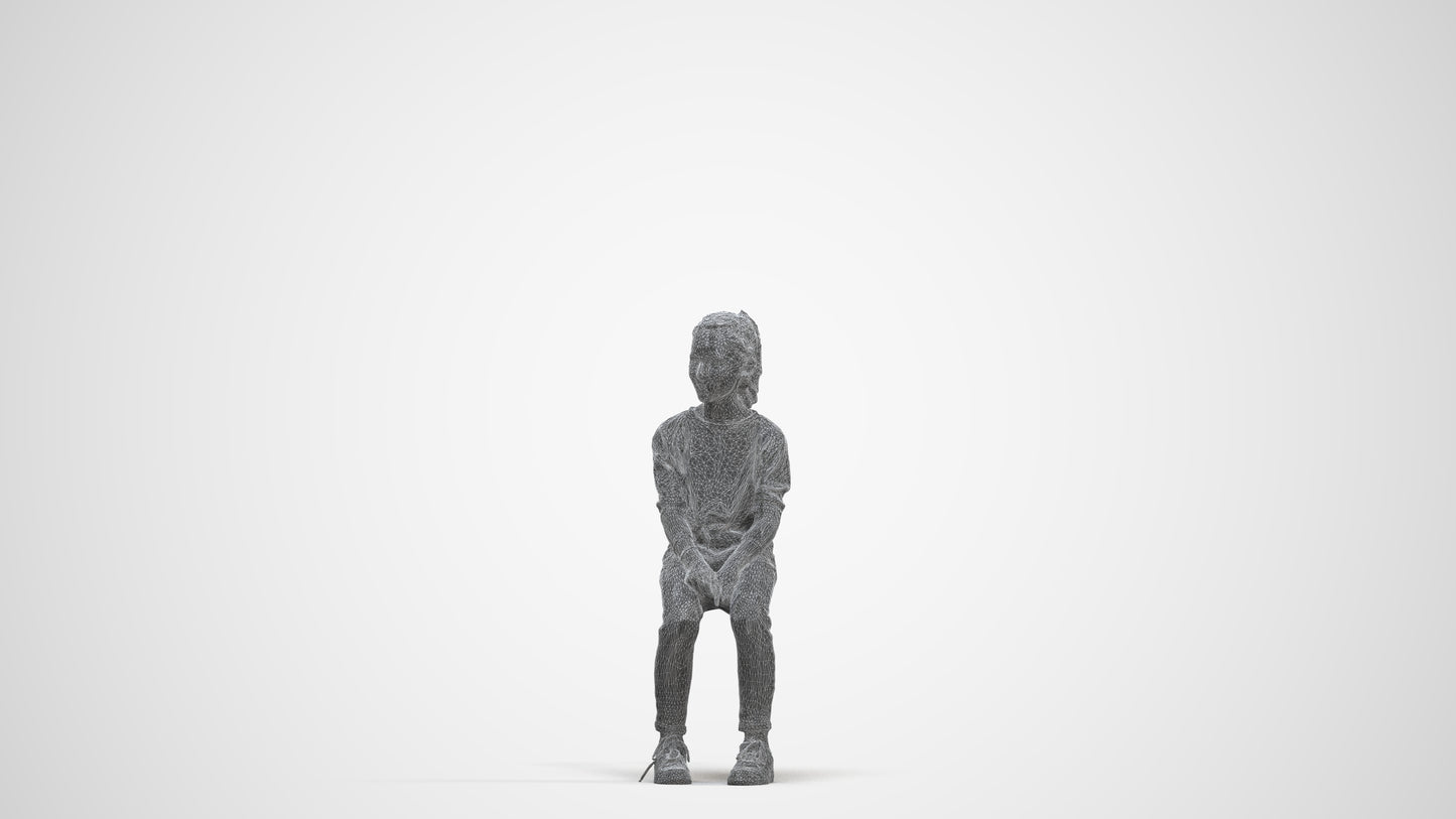 3D human model girl casual kids, photogrammetry scanned person for archviz, three-quarter front view render