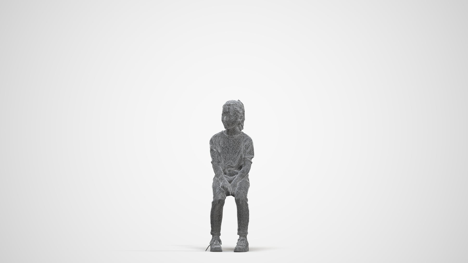3D human model girl casual kids, photogrammetry scanned person for archviz, three-quarter front view render