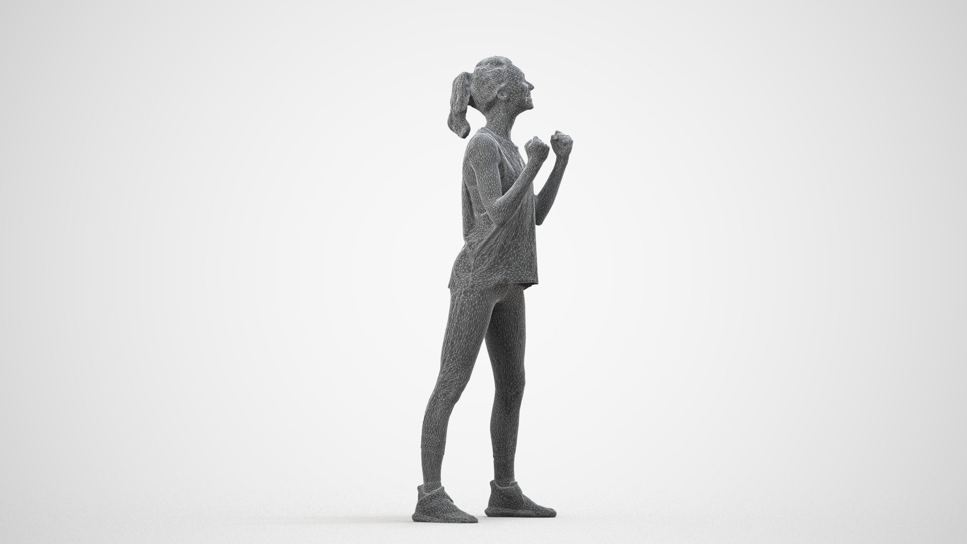 realistic 3D human woman sport, archviz people FBX OBJ for Blender, wireframe side view