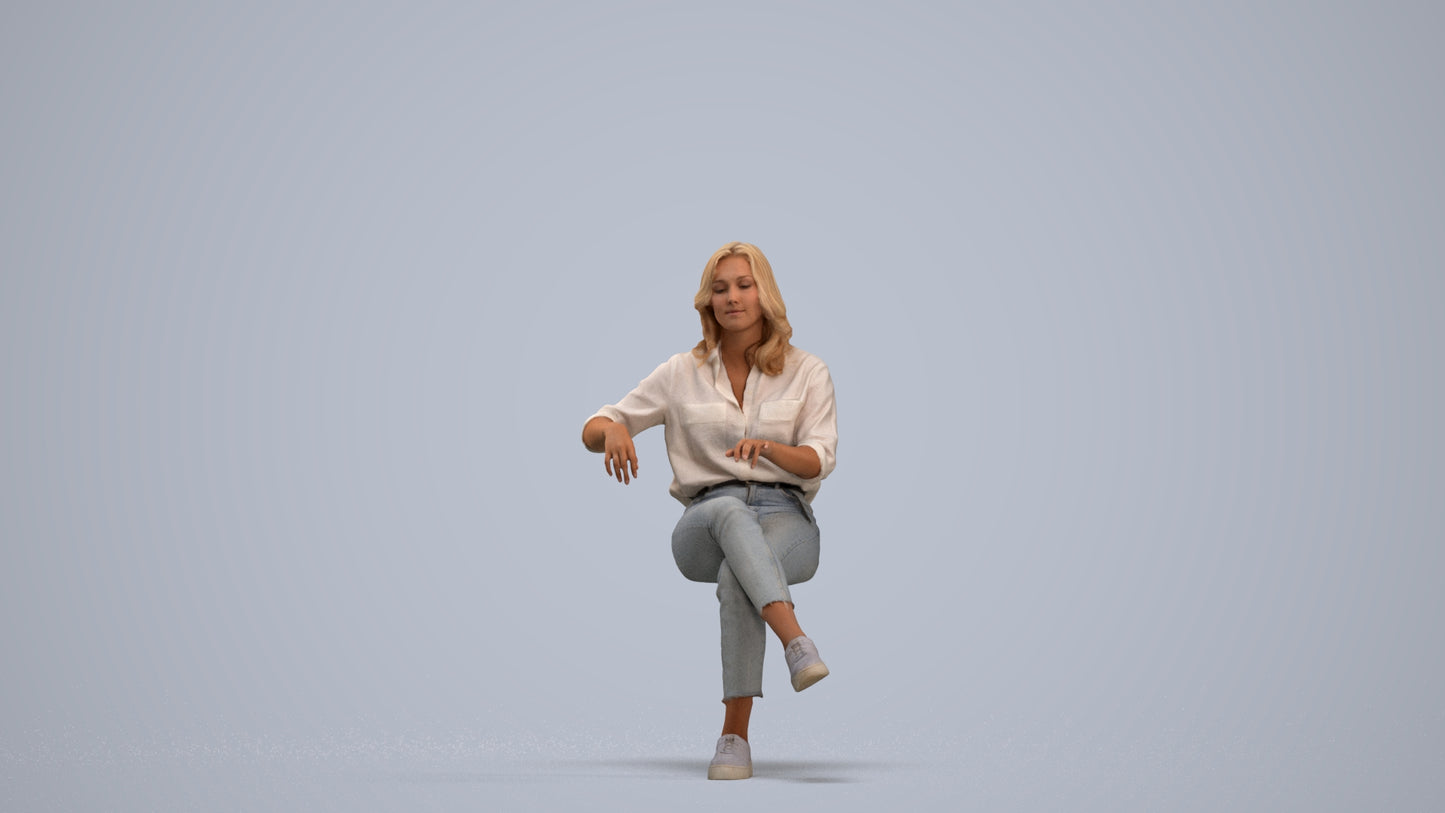 realistic 3D human woman casual sitting, archviz people FBX OBJ for Blender, standing pose render
