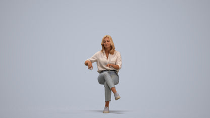 realistic 3D human woman casual sitting, archviz people FBX OBJ for Blender, standing pose render