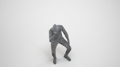 3D people model man casual sitting, scanned human for 3ds Max rendering, wireframe three-quarter view