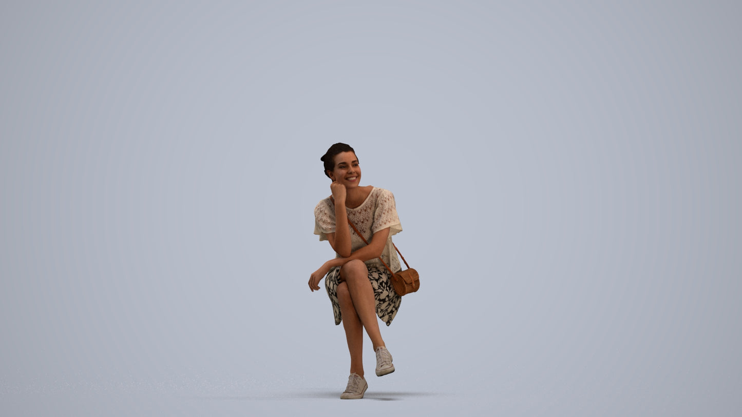 scanned 3D woman casual sitting, photogrammetry people for Enscape and V-Ray, standing pose render