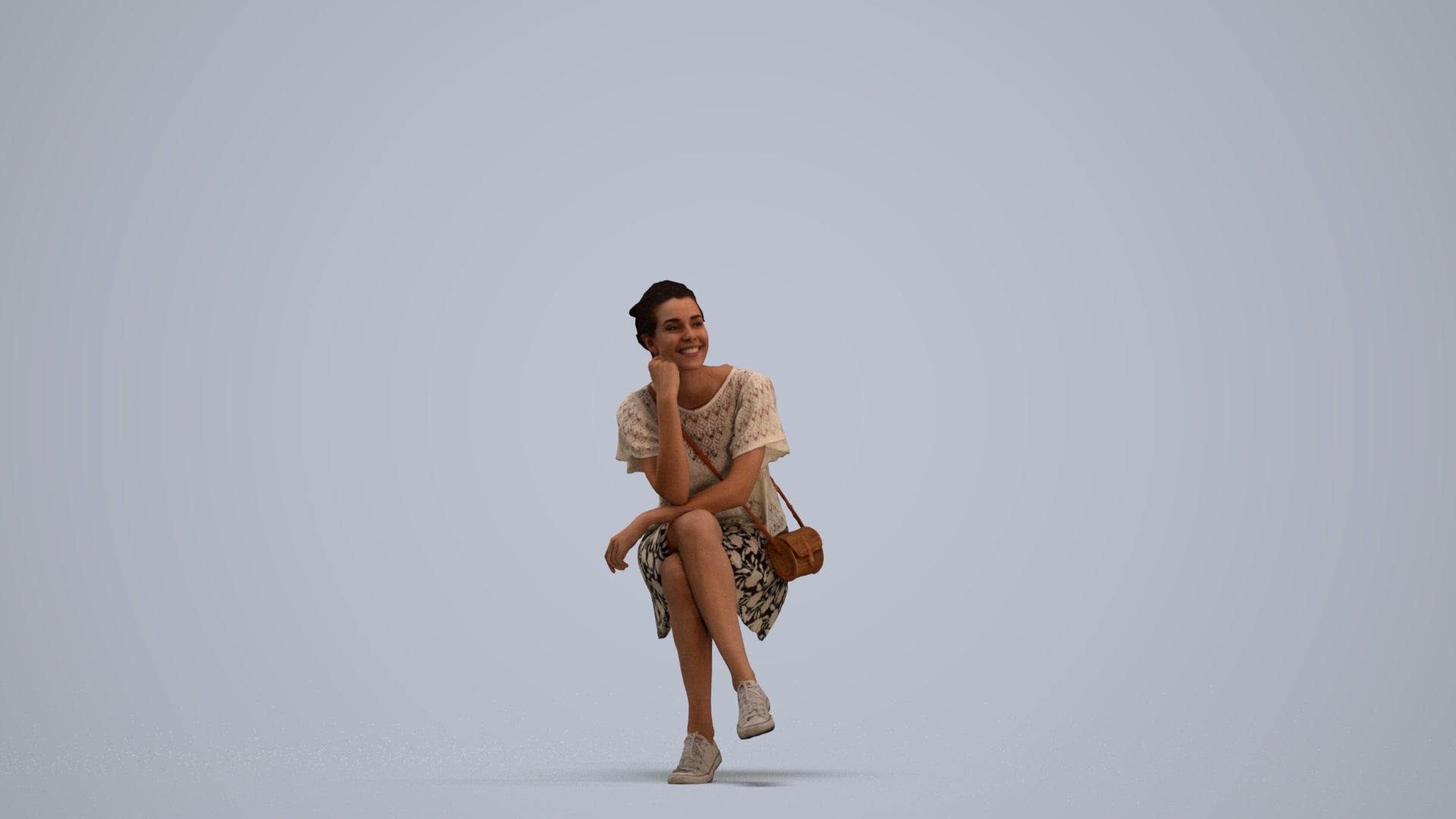 scanned 3D woman casual sitting, photogrammetry people for Enscape and V-Ray, standing pose render