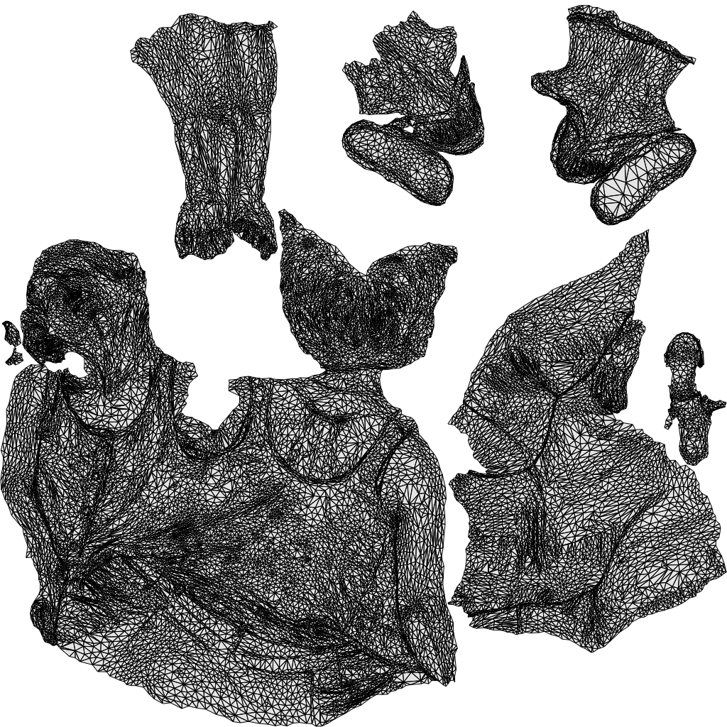 3D scanned senior woman sitting, photorealistic archviz people for Enscape and SketchUp, wireframe back view
