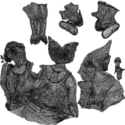 3D scanned senior woman sitting, photorealistic archviz people for Enscape and SketchUp, wireframe back view