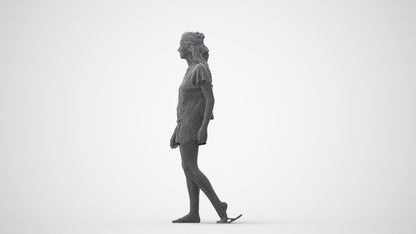 3D people model woman casual walking, scanned human for 3ds Max rendering, square thumbnail
