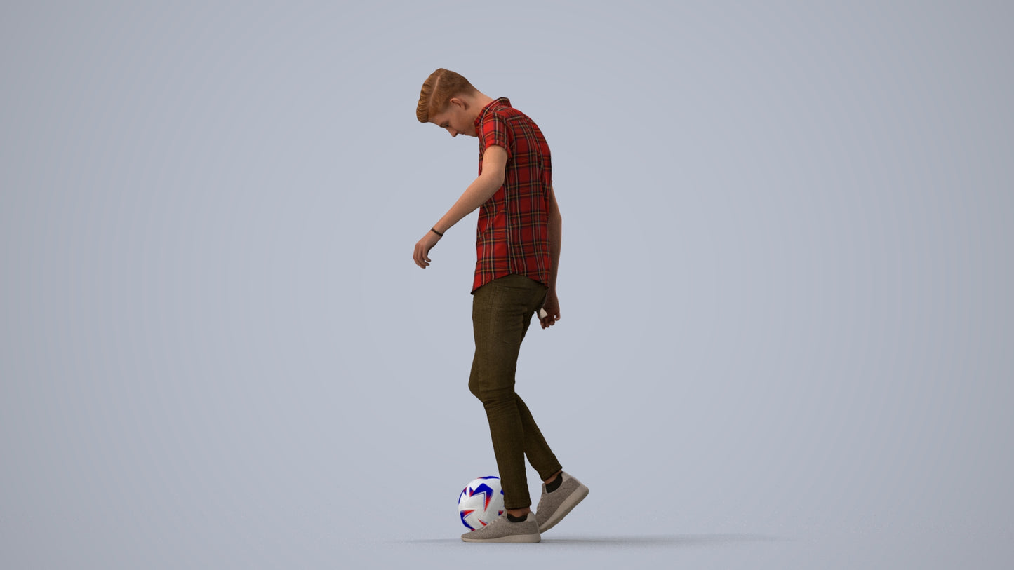3D human model man sport standing, photogrammetry scanned person for archviz, three-quarter view render