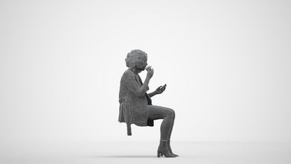3D people model woman business sitting, scanned human for 3ds Max rendering, wireframe side view