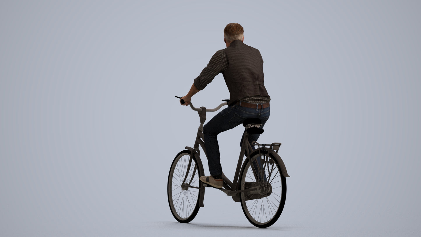 3D scanned man cycling casual, photorealistic archviz people for Enscape and SketchUp, front view render