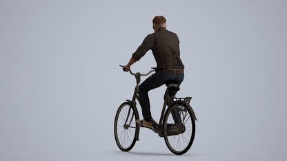 3D scanned man cycling casual, photorealistic archviz people for Enscape and SketchUp, front view render