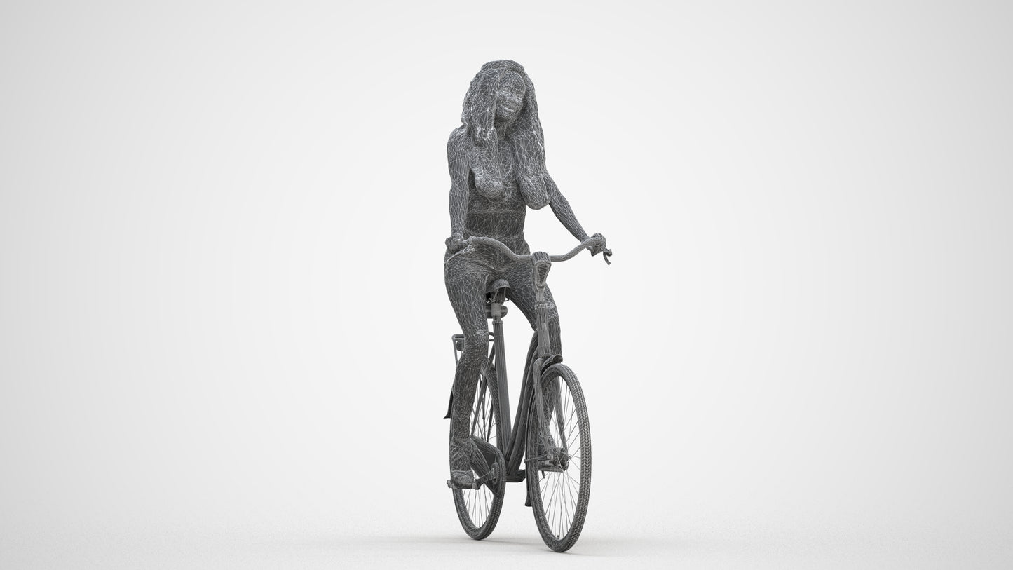 3D scanned woman cycling casual, photorealistic archviz people for Enscape and SketchUp, three-quarter front view render
