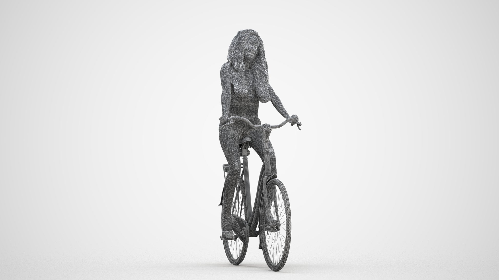 3D scanned woman cycling casual, photorealistic archviz people for Enscape and SketchUp, three-quarter front view render