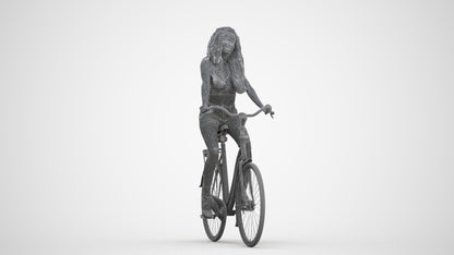 3D scanned woman cycling casual, photorealistic archviz people for Enscape and SketchUp, three-quarter front view render